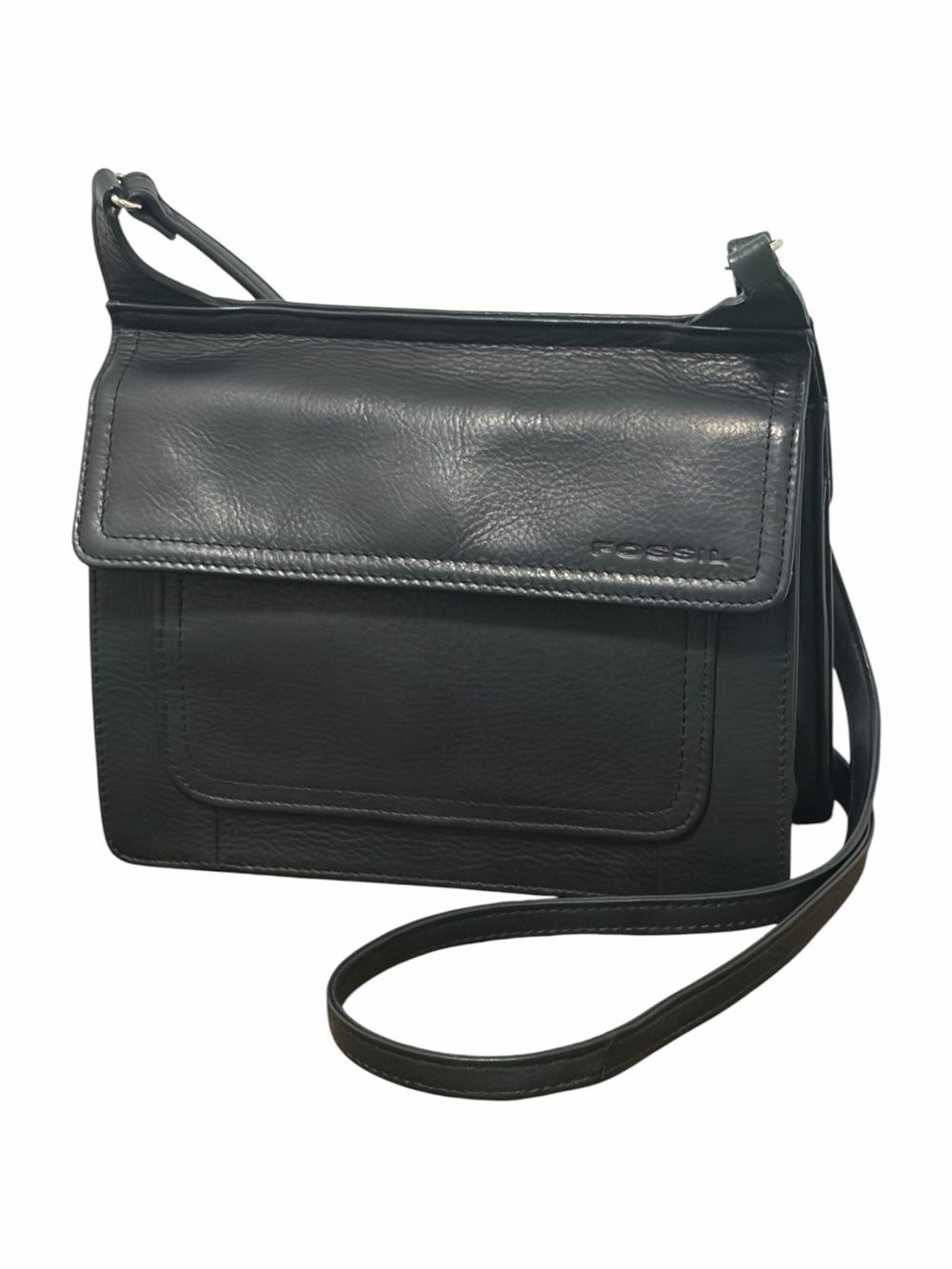 Fossil Double-Sided Flap Black Leather Organizer Crossbody - Like New